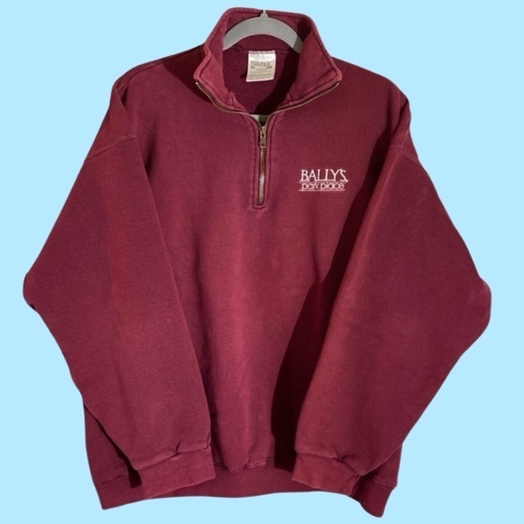 UNISEX BALLY’S CASINO 1/4 ZIP SWEATSHIRT BURGUNDY SIZE XL - Picture 7 of 7